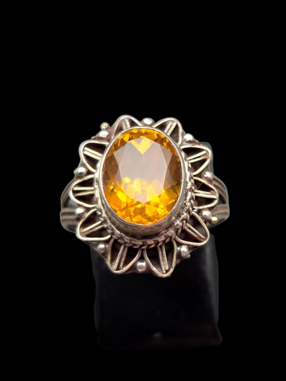 Yellow Citrine Oval Gemstone Silver Ring 7